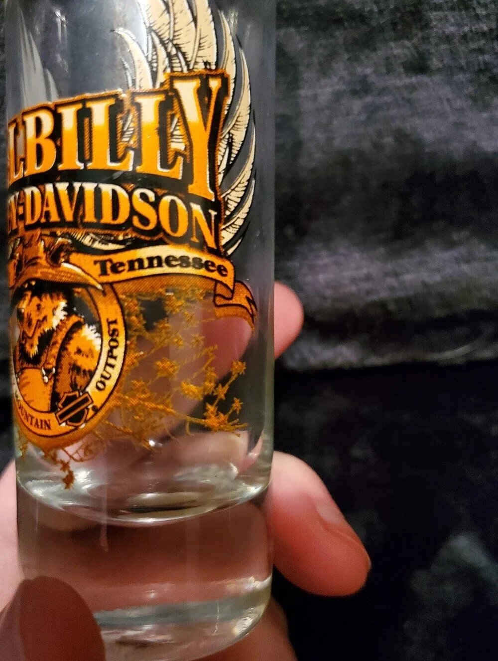 Hillbilly Harley-Davidson Gatlinburg TN Tall Shot Glass Smoky Mountain Outpost